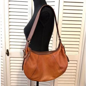 Liz Claiborne Vintage 90s Genuine Leather Brown Shoulder Bag Multiple Pockets